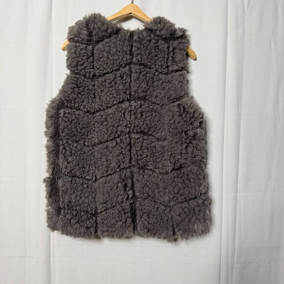 Vintage Faux Fur Shearling Gray Hip Length Hook Closure Boho 70s Vest Size Small - Picture 6 of 10
